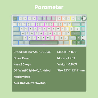 Royal Kludge RK R75 Brazilian Mechanical Keyboard Gasket Wired Gamer Keyboard Hot-swappable 80 Keys RGB Backlit MDA PBT Keycaps