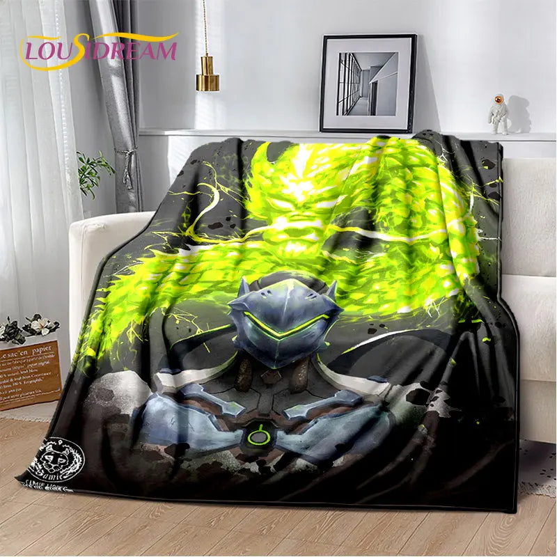 Меко плюшено одеяло Overwatch Game Gamer DVA Reaper, фланелено одеяло за хол, спалня, легло, диван, пикник, дете, 3D