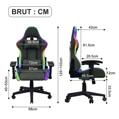 Ergonomic Gaming Chair with Massage Function, RGB LED, 90-135 Degree Recline,Up to 130kg,Office Chair, Premium Leather,Black