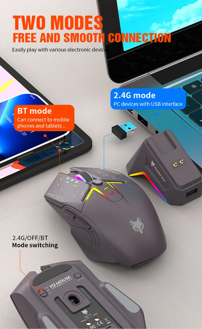 XUNSVFOX H2 langaton Bluetooth-kaksoistilahiiri RGB-valaistustehosteella kannettavalle, pelaamiseen ja toimistokäyttöön, magneettinen lataus