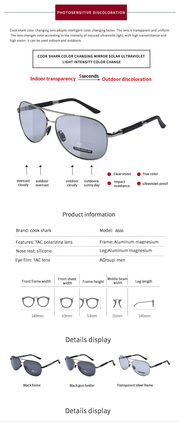 Cook polarizer color-changing sunglasses male driver fishing sunglasses day and night driving special glasses tide