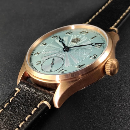 40.5 Men's Manual Mechanical Watch Tin Bronze Guilloché Surface Three-Dimensional Silver Nail Roasted Blue Needle Seagull ST3621