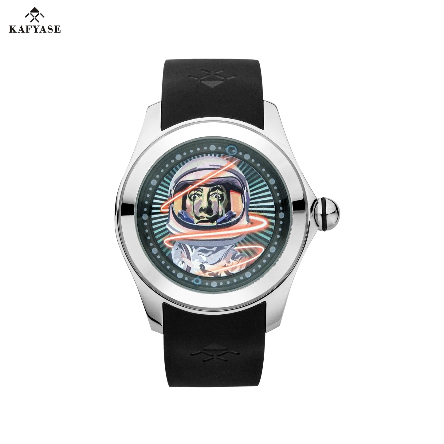 KAFYASE Fashion Earth  Bubble Rubber Automatic Watches Luxury Men 46mm Mechanical Wristwatches Art Eye Ball Dial Classic Watch