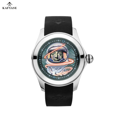 KAFYASE Fashion Earth  Bubble Rubber Automatic Watches Luxury Men 46mm Mechanical Wristwatches Art Eye Ball Dial Classic Watch