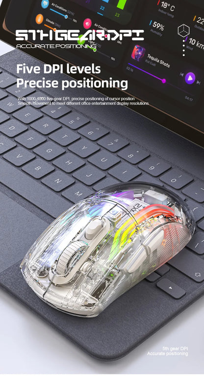 Attack Shark X2PRO Bluetooth Mouse, Tri-Mode , RGB Lights, Magnetic Charging ,Transparent, Battery Indicator, Computer Phone