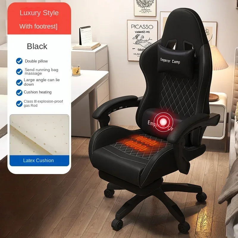 Hestora PU-leren grote en hoge gamingstoel, ergonomische computerstoel met hoge rugleuning, voetensteun en masserende lendensteun voor volwassenen