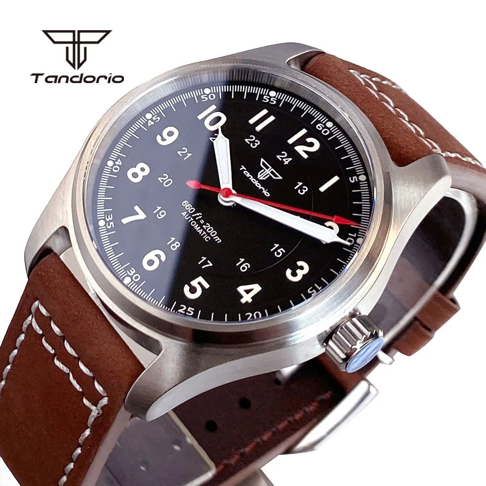 Tandorio Dive 39mm Pilot Men's Stainless Steel Automatic Watch Japan NH35/Miyota 8215/PT5000 AR Sapphire Glass 20BAR Luminous