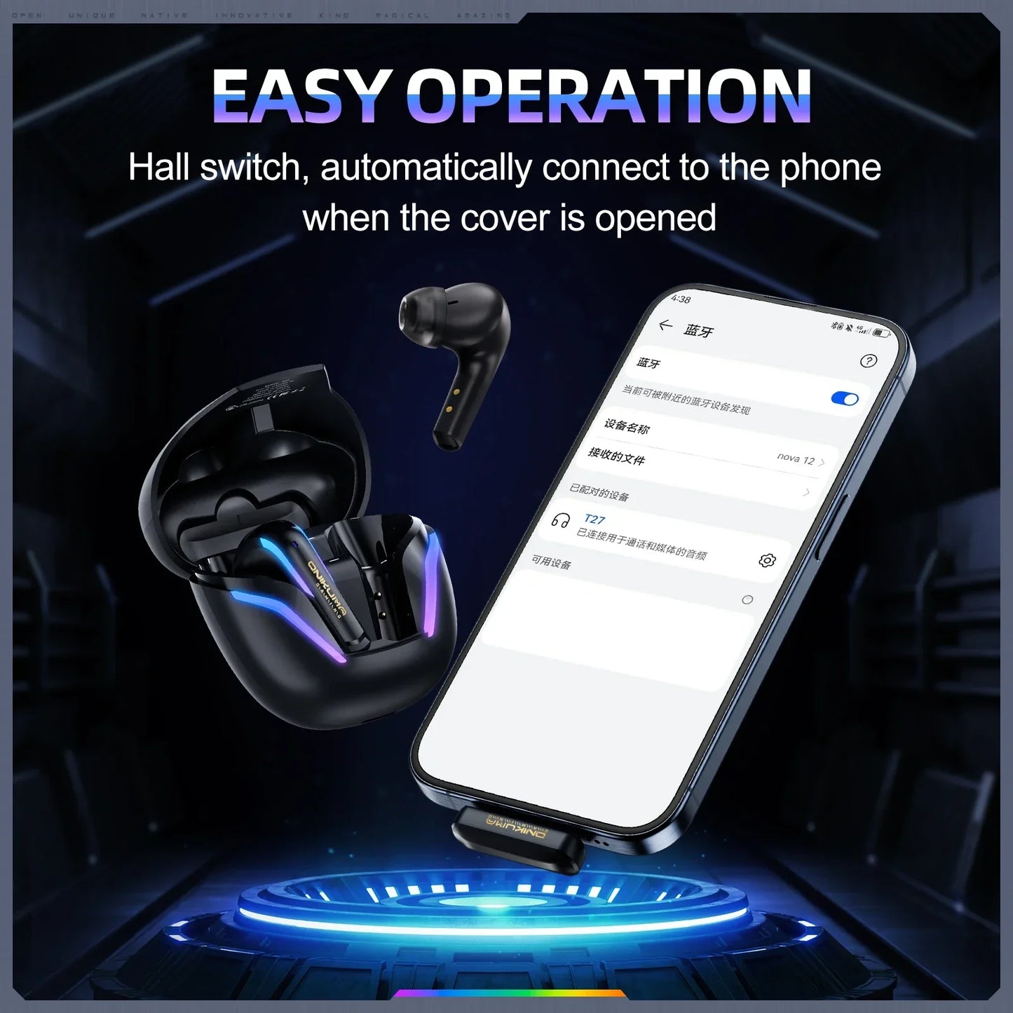ONIKUMA T27 Wireless Earbuds Dual-mode Headset Independent Connection with Touch Control 2.4GHz Low Latency Stereo Bluetooth