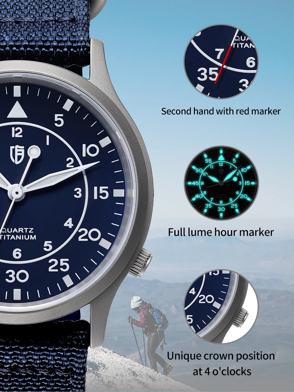 BERNY Titanium Watch For Men AR Coating Sapphire Fashion Wristwatch Luminous VH31 Ultra-thin Quartz Watch Waterproof 5ATM Watch