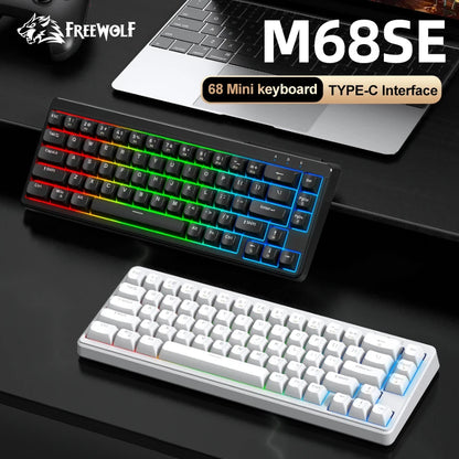 FREEWOLF M68SE 68 key wired mini keyboard, designed ergonomically, dazzling lights and compatible with multiple systems