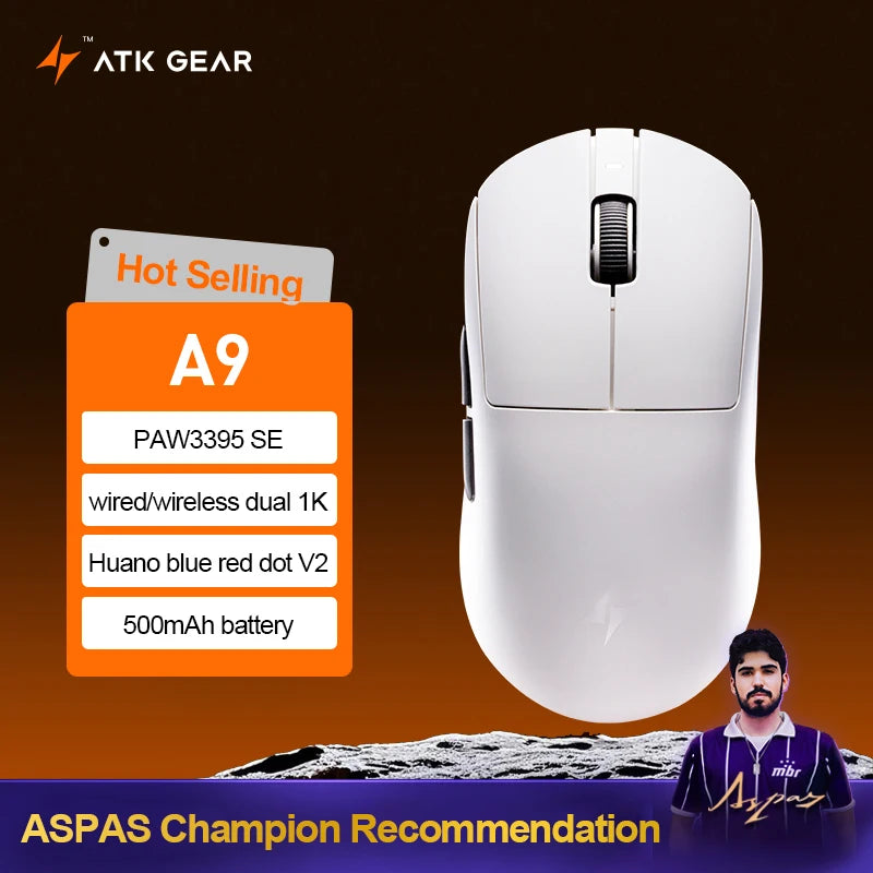 ATK Dragonfly A9 Ultra draadloze gamingmuis PAW3950 ultralicht tri-mode ergonomische e-sports gamermuis voor FPS A9 SE Plus