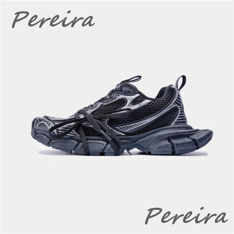 Męskie sneakersy street style na grubej podeszwie, nowe mieszane kolory, sznurowane buty casual dla par, wygodne i oddychające, do biegania i chodzenia