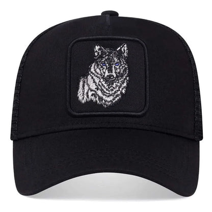 Summer and Spring Animal Embroidery Baseball Hat Sunshade Men's Women's Black Wolf Mesh Breathable Duck Tongue Hat Trucker Cap
