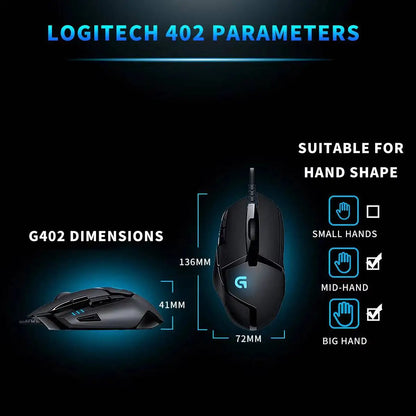 Herní myš Logitech G402 Fusion Engine Tech, 4 nastavení DPI, 32bitový procesor, protiskluzové provedení pro profesionální soutěžní hraní