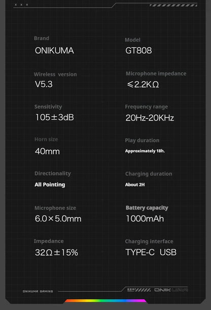 ONIKUMA GT808 Wireless Gaming Headset 2.4G/Bluetooth/Wired 3-Mode Over-Ear Gaming Headphones with Noise-Cancelling Mic for PC PS4 PS5
