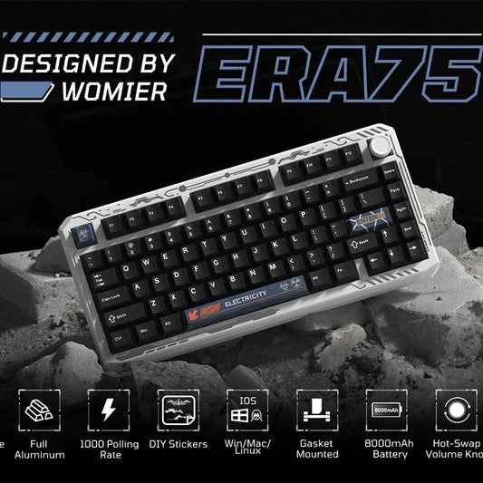 Womier ERA75 V2 75% Wireless Aluminum Mechanical Keyboard with VIA/QMK Knob 3-Mode Gasket Hot Swappable Keyboard for PC Computer