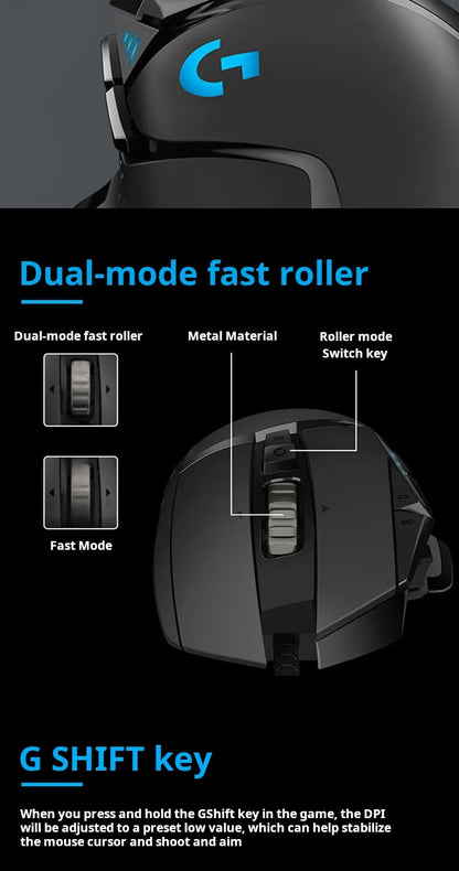 Logitech G502 HERO vysoce výkonná drátová herní myš, senzor HERO 25K, 25,600 DPI, RGB, nastavitelné závaží, 11 tlačítek, myš pro PC/Mac