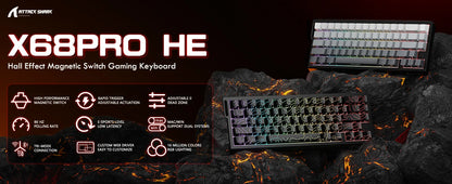 ATTACK SHARK X68PRO HE 60% Wireless Rapid Trigger Gaming Keyboard,Adjustable Actuation,8K,Hall Effect Magnetic Switch,Tri-mode