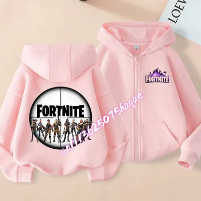 Ny Fortnite-zip hoodie för barn, tecknad anime, vardaglig och ventilerande huvtröja för barn, pojkjacka med dragkedja, vår 2026, barnkläder