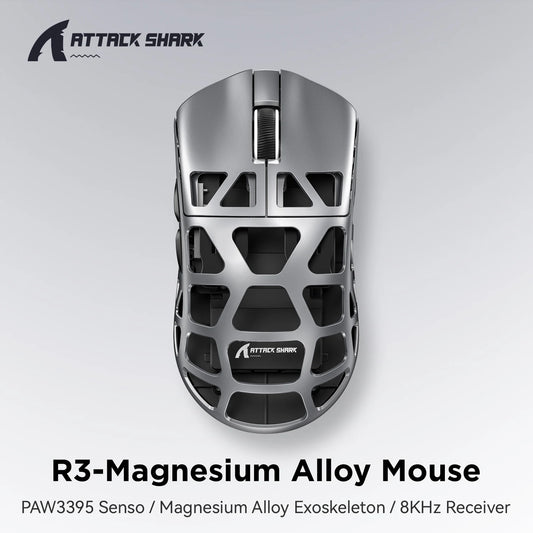 ATTACK SHARK R3 8KHz Wireless Gaming Mouse, Magnesium Alloy Superlight Mouse with PixArt PAW3395 Sensor, 26000 DPI, Tri-Mode Bluetooth/2.4G/Wired Gaming Mouse