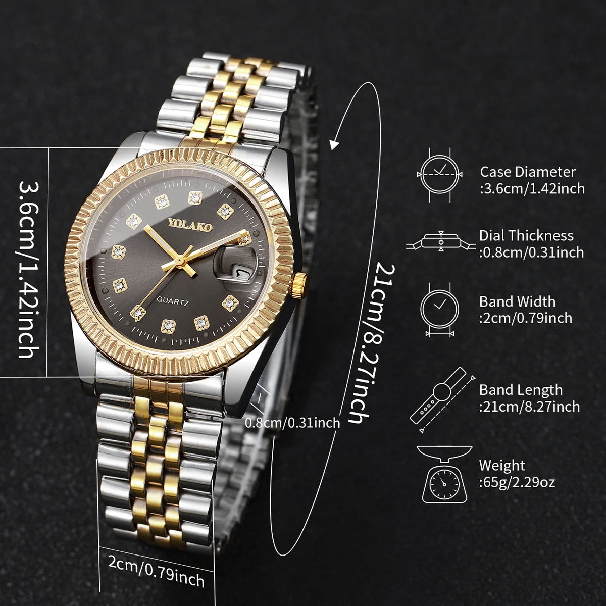Luxury Men Business Watches Fashion Rhinestone Steel Calendar Quartz Watch Reloj Hombre Clock Gift（Without Box）
