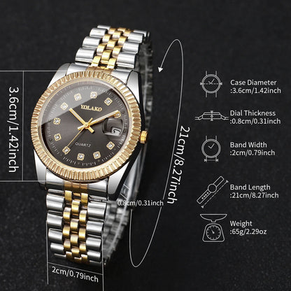 Luxury Men Business Watches Fashion Rhinestone Steel Calendar Quartz Watch Reloj Hombre Clock Gift（Without Box）
