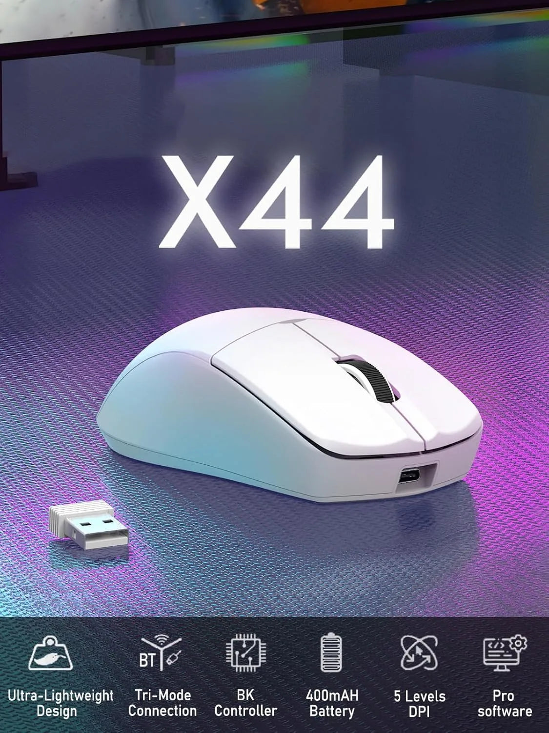 E-YOOSO Portable Ultra LightWeight Mouse Wired Mouse Tri-Mode 2.4G /BT/USB-C Rechargeable Computer Mouse for Laptop/PC/Mac