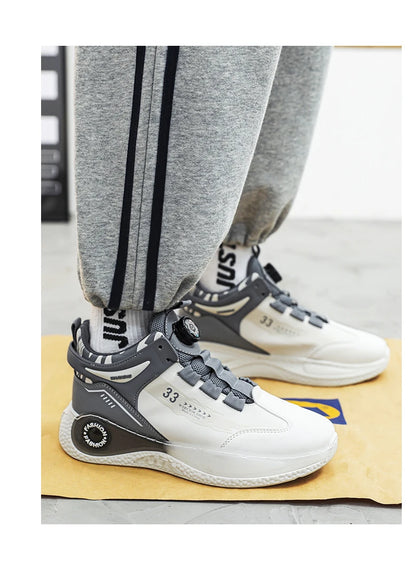 Men's Sneakers with Rotating Buckle Comfortable Non-Slip Lace-Up Durable Shoes for Outdoor Activities