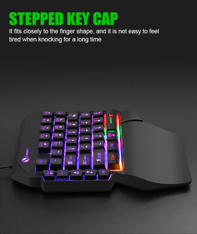 35keys One Handedly Single Hand Mini Gaming Keyboard USB Ultra-slim Wired Backlight Keyboard for Laptop Desktop PC Smartphone
