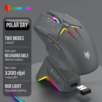 XUNSVFOX H2 langaton Bluetooth-kaksoistilahiiri RGB-valaistustehosteella kannettavalle, pelaamiseen ja toimistokäyttöön, magneettinen lataus