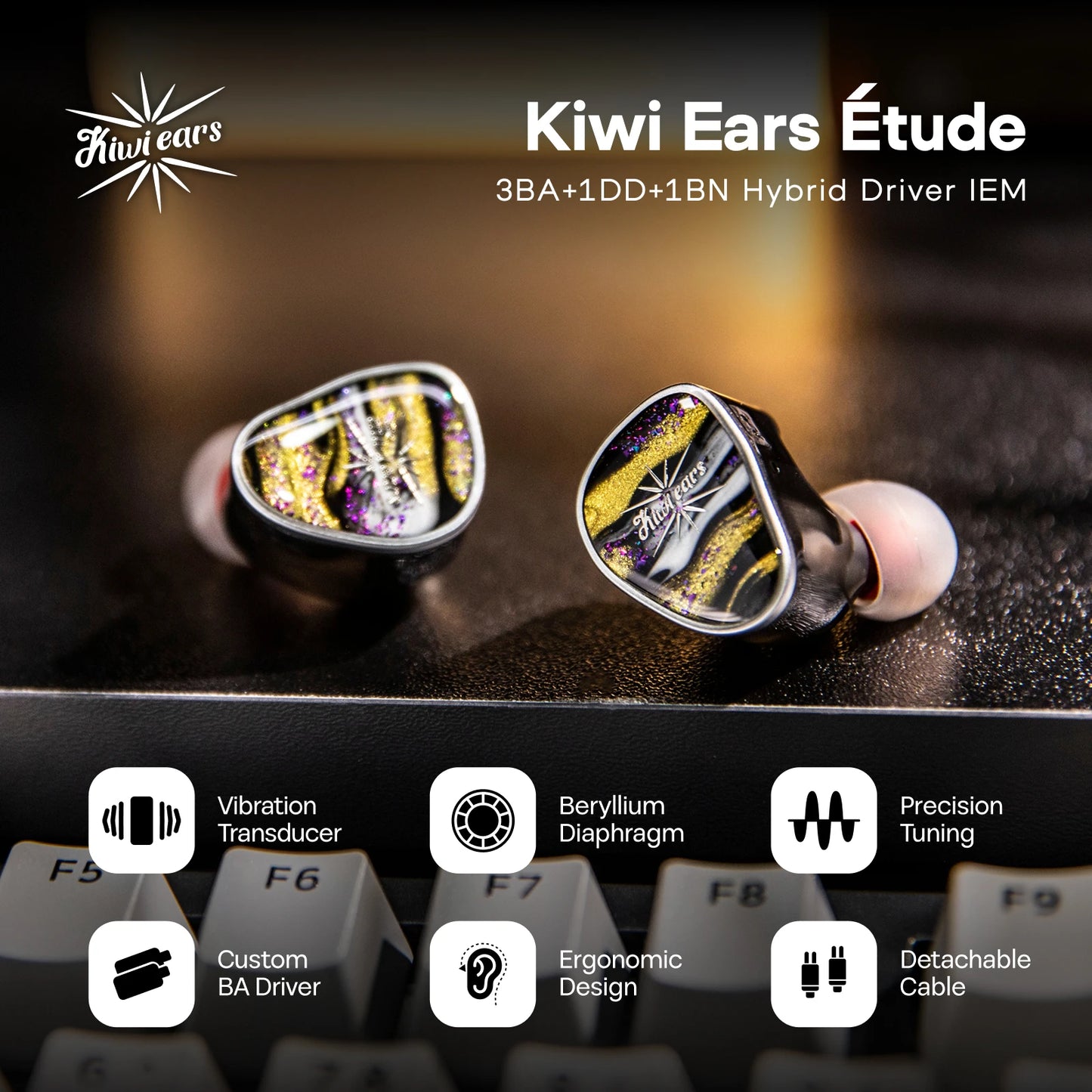 Linsoul Kiwi Ears Étude Beryllium DD + 3BA + Vibration Transducer HIFI IEM Earphone with Precision Tuning Wired Earbuds