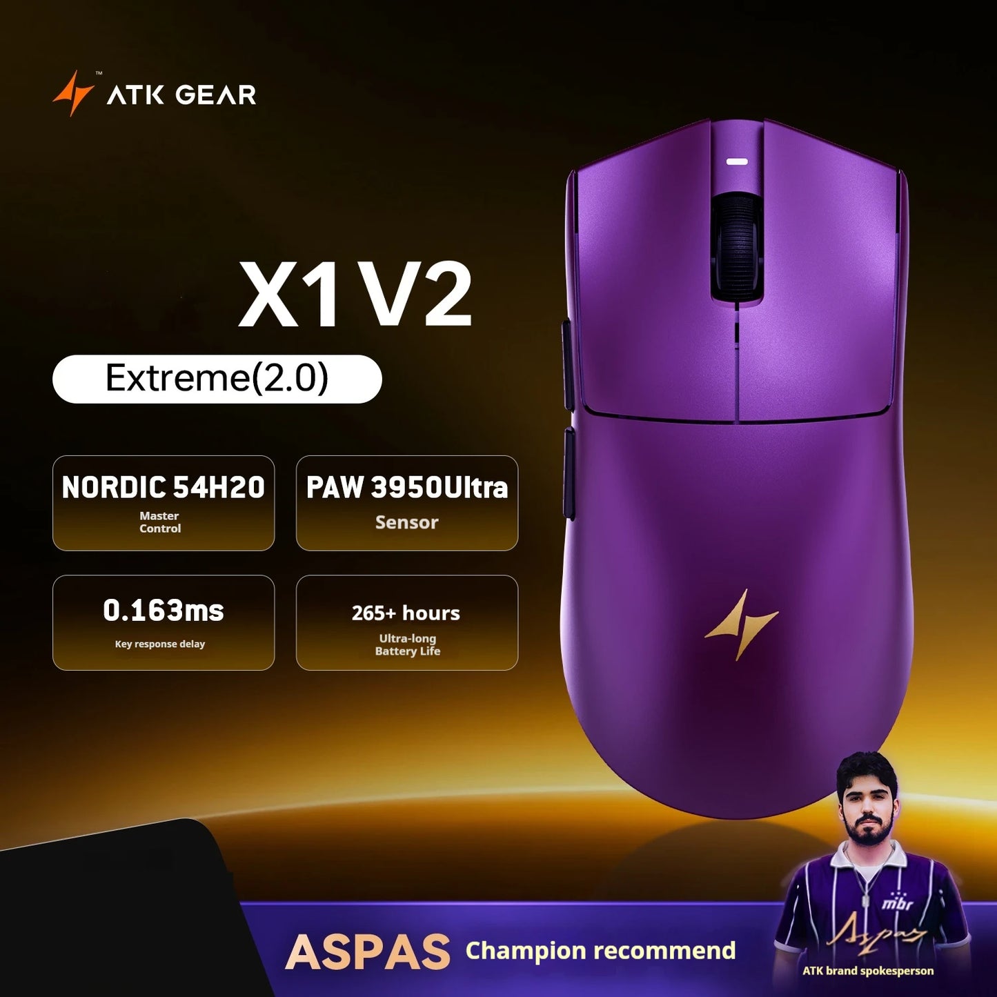 ATK X1 V2 Ultimate 2.0 -hiiri, langaton, Paw3950, ultrakevyt 54g, 750ips, 0.163ms matala viive, 650ips, uusi pelitarvike lahjaksi
