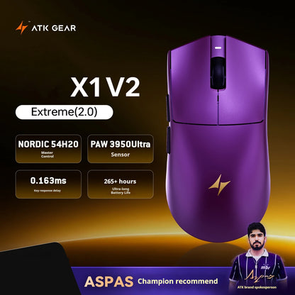 ATK X1 V2 Ultimate 2.0 -hiiri, langaton, Paw3950, ultrakevyt 54g, 750ips, 0.163ms matala viive, 650ips, uusi pelitarvike lahjaksi