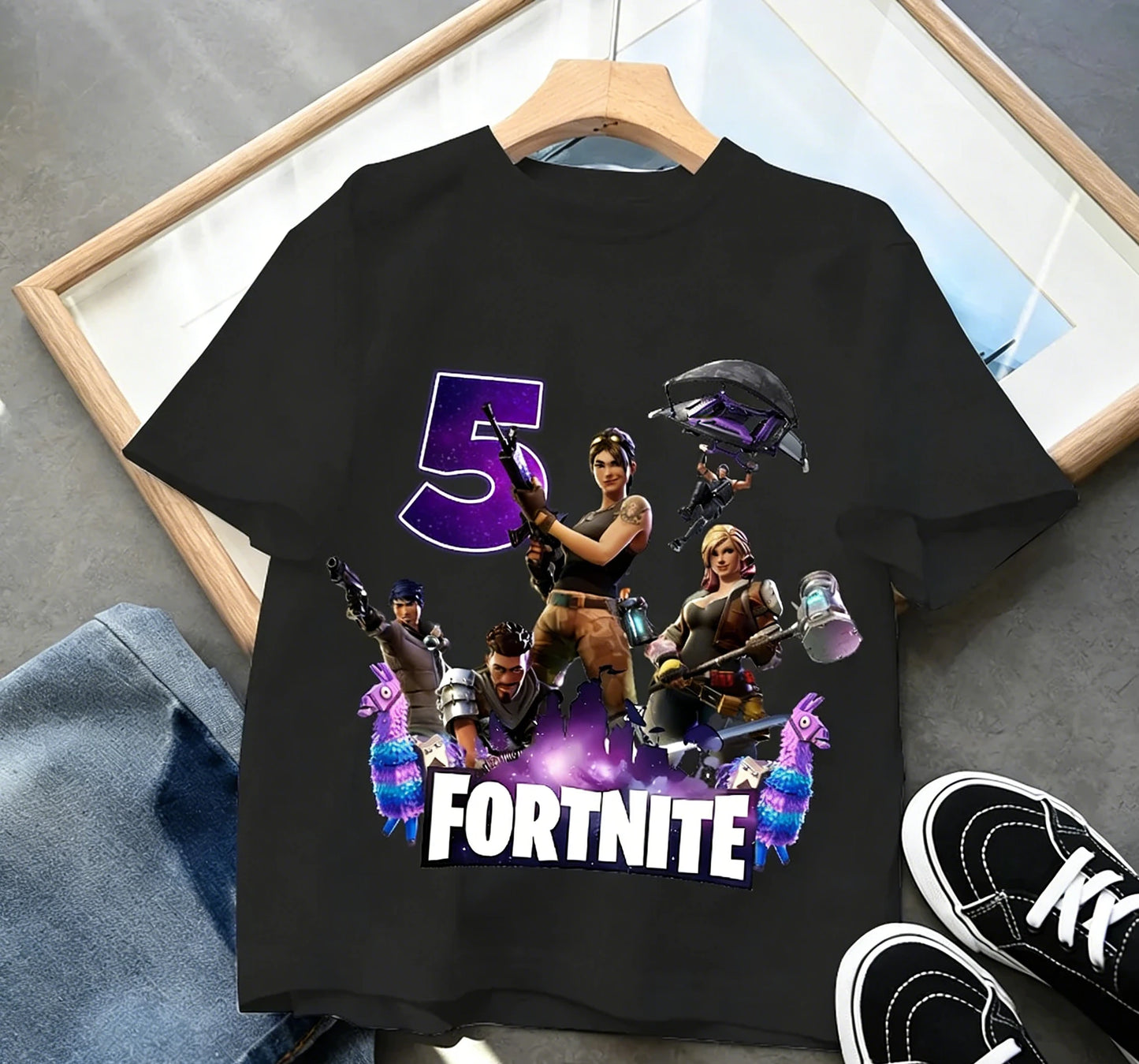 Fortnite Kinder-Geburtstagszahl-T-Shirt für Mädchen und Jungen, Sommerkleidung, Baby-T-Shirt aus Baumwolle, kurzärmliges Party-Oberteil, Geschenk für Kleinkinder
