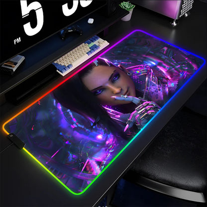 Podkładka gamingowa pod mysz i klawiaturę Overwatch Sombra, mata na biurko LED RGB, gumowa, kawaii, do notebooka