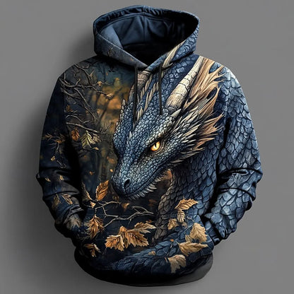 Pánská mikina s kapucí s retro dračím vzorem, 3D potisk, kreativní design, dlouhý rukáv, ležérní pulovr, stylová, cool, oversize, prodyšné oblečení