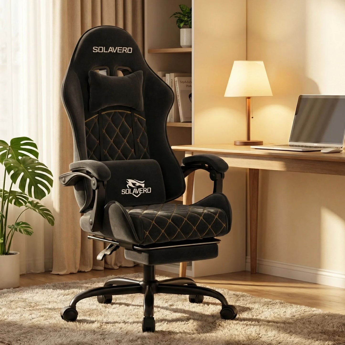 Massage Gaming Chair, Computer Office Chair with Comfy Fabric, Height Adjustable Game Chair with 360° Swivel Seat and Headrest