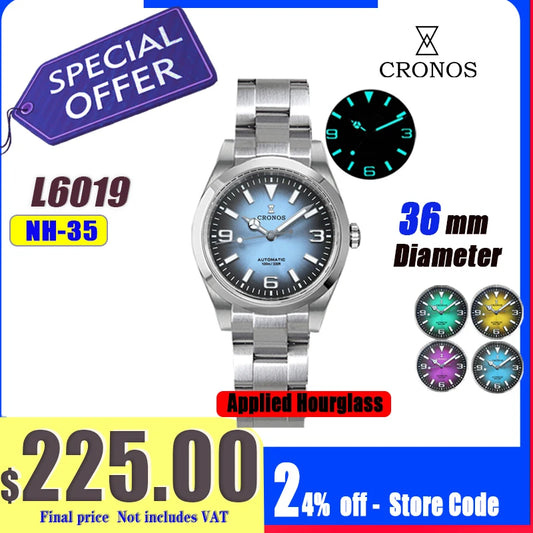Cronos Luxury Men Watches 36mm Explore Climbing Series Couples Sport Watch NH35 PT5000Unisex Automatic Mechanical Watch 10Bar