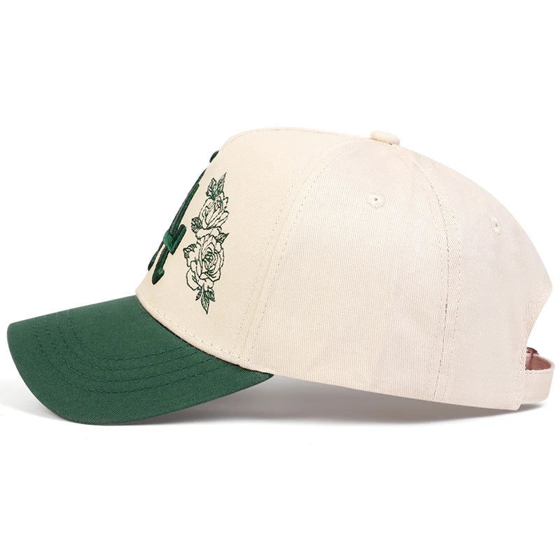 Unisex LA Rose Embroidery Snapback Baseball Caps Spring and Autumn Outdoor Adjustable Casual Hats Sunscreen Hat Sports Cap