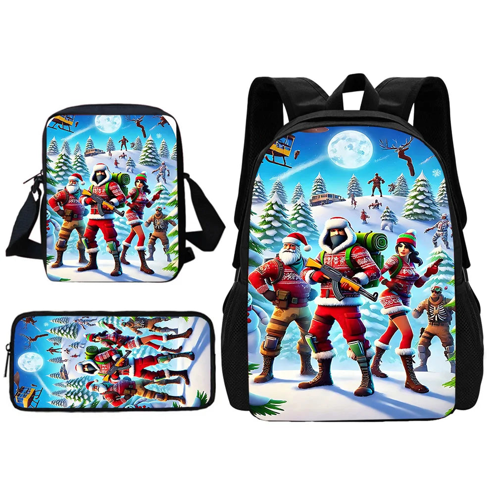 New Game Fortnite Child School Backpack with Shoulder Bag and Pencil Bags, School Bags for Boys and Girls, Best Gift