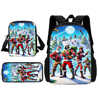 New Game Fortnite Child School Backpack with Shoulder Bag and Pencil Bags, School Bags for Boys and Girls, Best Gift