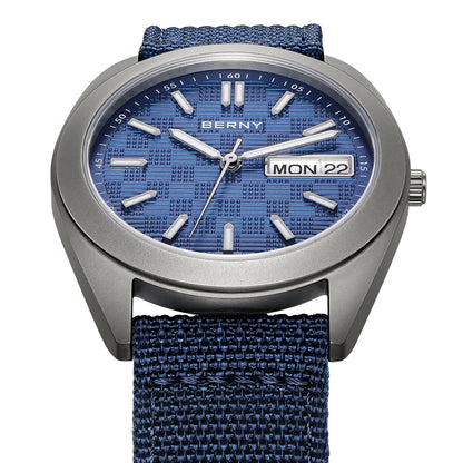 BERNY Titanium Watches for Men Date Week Calendar Sapphire Quartz Watch 38mm Super Luminous Men's Wristwatch 10ATM Lightweight