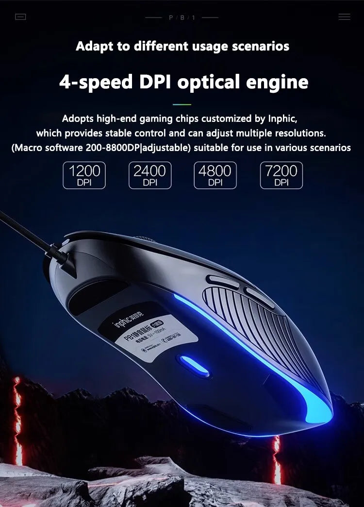 INPHIC B1 USB Wired Mouse, Silent Office Gaming Mouse for PC and Laptops