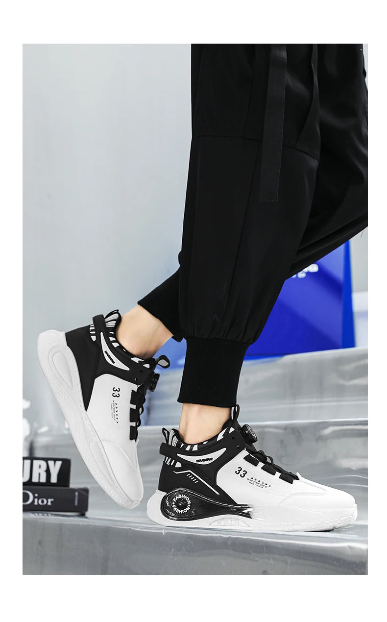 Men's Sneakers with Rotating Buckle Comfortable Non-Slip Lace-Up Durable Shoes for Outdoor Activities
