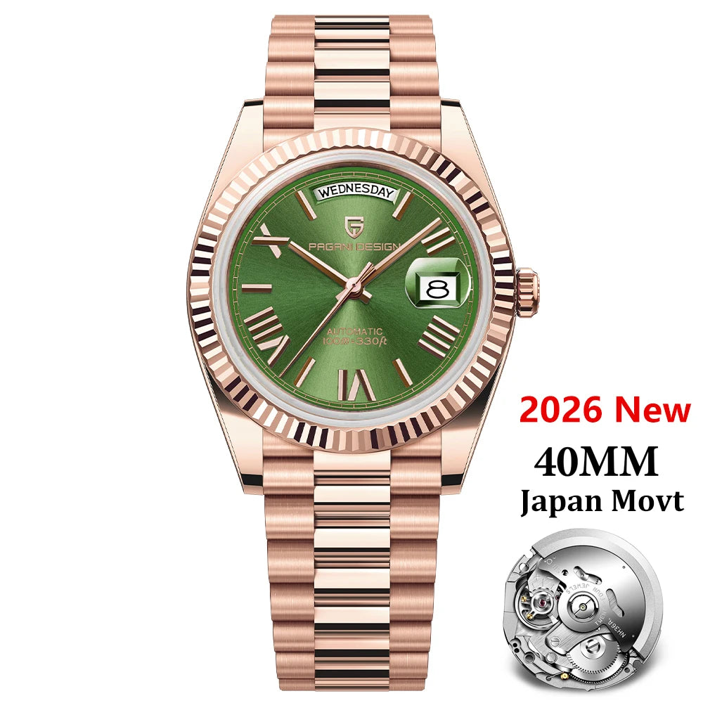 PAGANI DESIGN 2026 New Rose Gold Blue DD40 Luxury Automatic Watch Men Mechanical Wristwatch Mens Sapphire glass Waterproof Watch