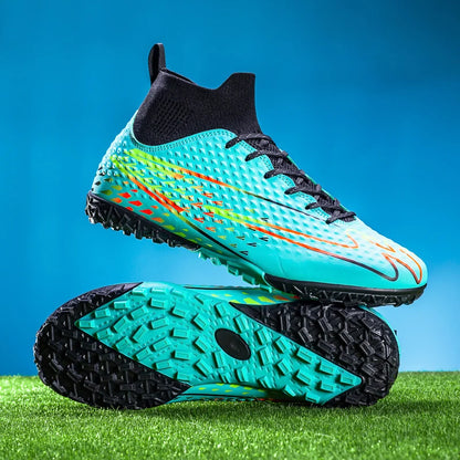Double Star High-Top Soccer Shoes, Men's TF Turf Studs, Professional Training and Match Shoes for Boys, Teens, Kids, and Adults