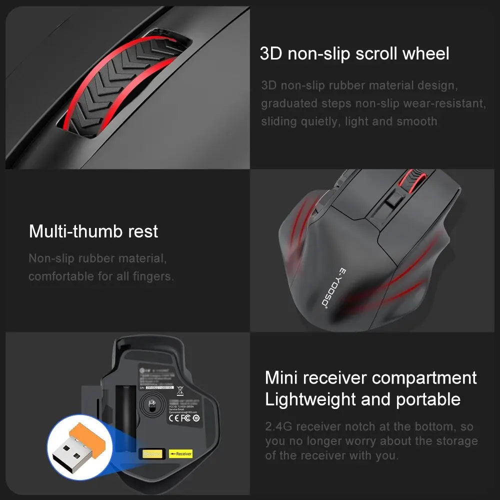 E-YOOSO X-31 Wireless Gaming Mouse 2.4G USB 4800 DPI Ergonomic Gaming Mouse for Large Hands, 5-Button Optical Mouse for PC & Laptop