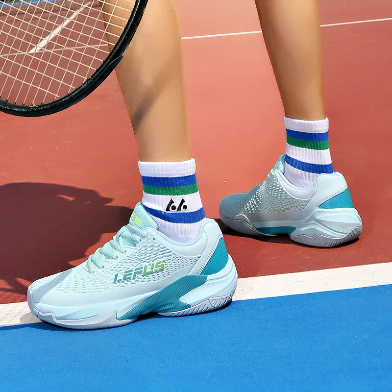 Men's and Women's Large Sizes Breathable Tennis Shoes Blue and Gray Gym Walking Badminton Sneakers