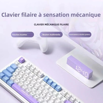 Wired Gaming Keyboard Mechanical Feel with Rotary Knob Three Color Mixed Backlit for PC Desktop Laptop Computer Accessories