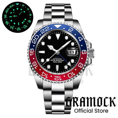 Gramock White Dial Blue GMT 40MM Watch For Men Roating Bezel Sapphire Glass Waterproof Reloj Hombre NH34A Mechanical Wristwatch